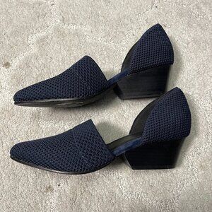 Eileen Fisher Hallo Knit d'Orsay Pump Navy Wedge Heels Slip On Women‎ 7 Formal